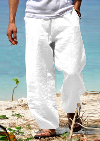 Solid Simple Cotton Summer Pants Pockets Men Green