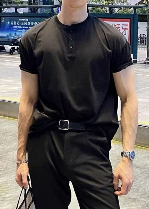 Grey Summer Solid Button Men Shirts T Cotton Simple