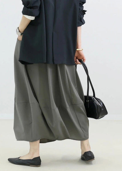 Skirt Elastic Fall Cotton Patchwork Grey Simple Waist