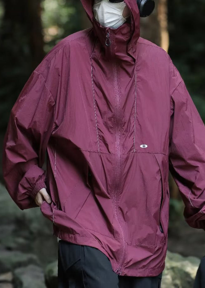 UPF 50+ Simple Coat Grey Hooded Pockets Summer Drawstring Mens