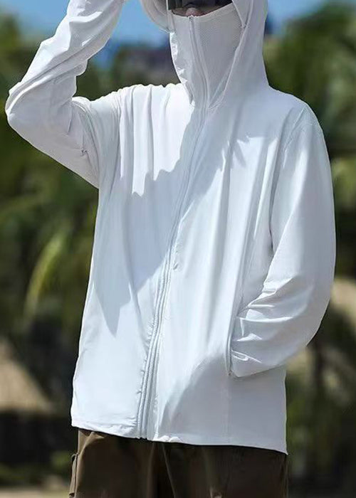 Hooded Coat Men Pockets 50+ Zippered Grey Summer Simple UPF