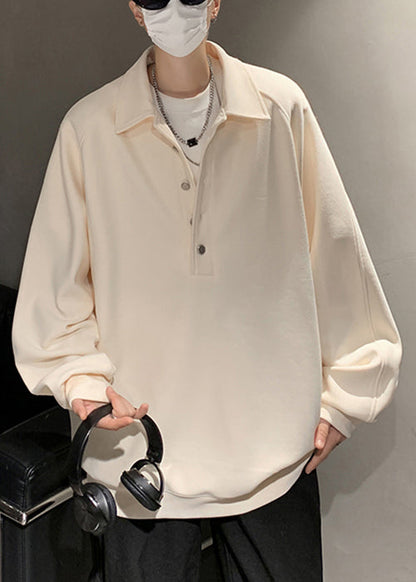 Cotton Button Sweatshirts Mens Spring Simple Grey TC033 Pan Peter Collar