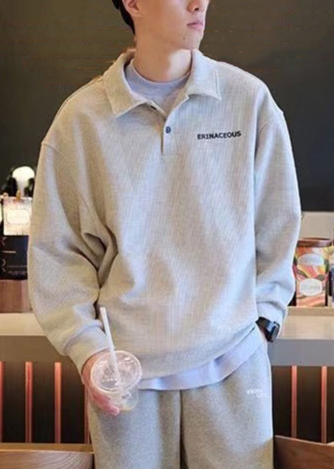 Sweatshirts TC015 Spring Peter Collar Grey Simple Letter Cotton Pan Mens