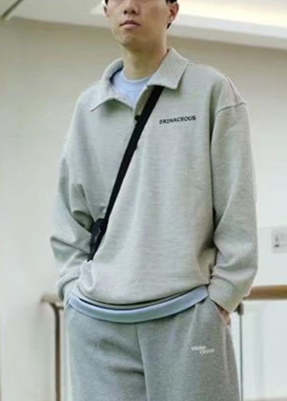 Sweatshirts TC015 Spring Peter Collar Grey Simple Letter Cotton Pan Mens