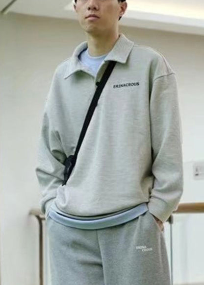 Sweatshirts TC015 Spring Peter Collar Grey Simple Letter Cotton Pan Mens