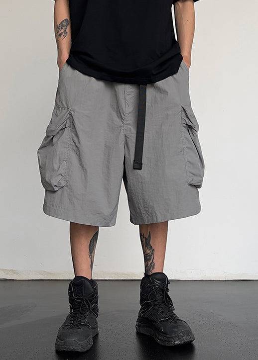 Men Solid Cotton Pockets Grey Simple Drawstring Shorts Summer