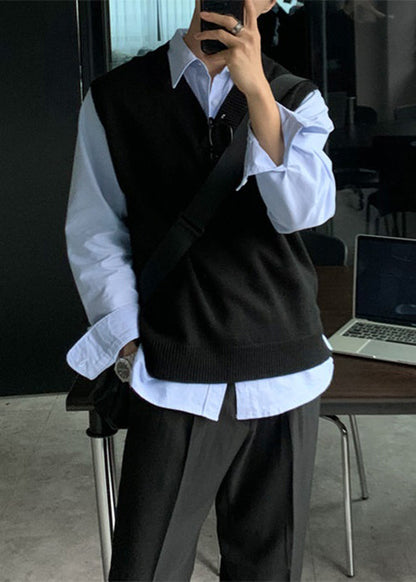 Simple Grey V Neck Cozy Knit Mens Vest Sleeveless RJ026