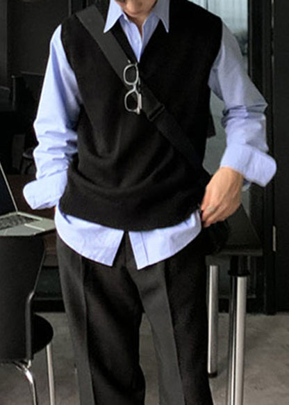 Simple Grey V Neck Cozy Knit Mens Vest Sleeveless RJ026