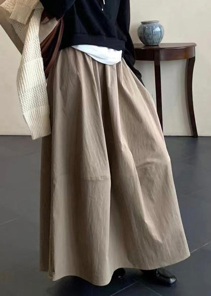 Waist Simple Fall Elastic Pockets Skirts Khaki Cotton