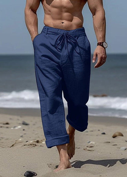 Khaki Pants Simple Summer Cotton Elastic Mens Pockets Waist Solid