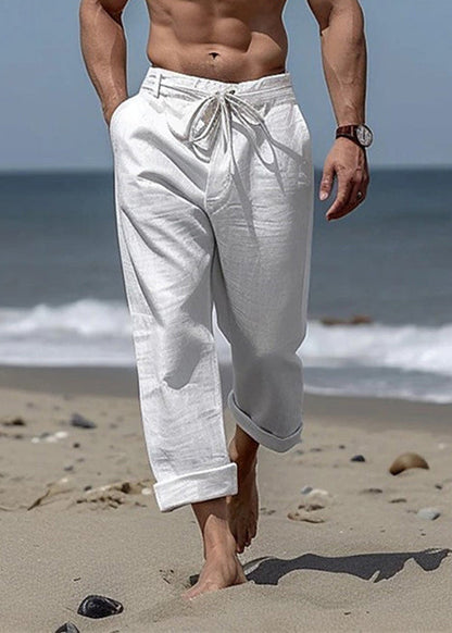 Khaki Pants Simple Summer Cotton Elastic Mens Pockets Waist Solid