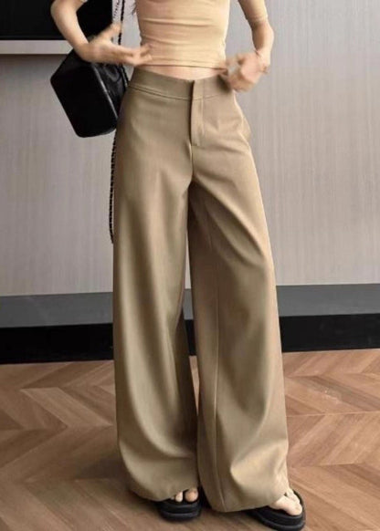 Spandex Summer Pockets Waist High Simple Solid Khaki Pants