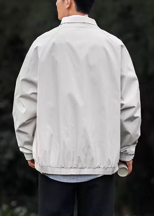 Cotton Coat Peter Light Pan Simple Zippered Men Grey Collar