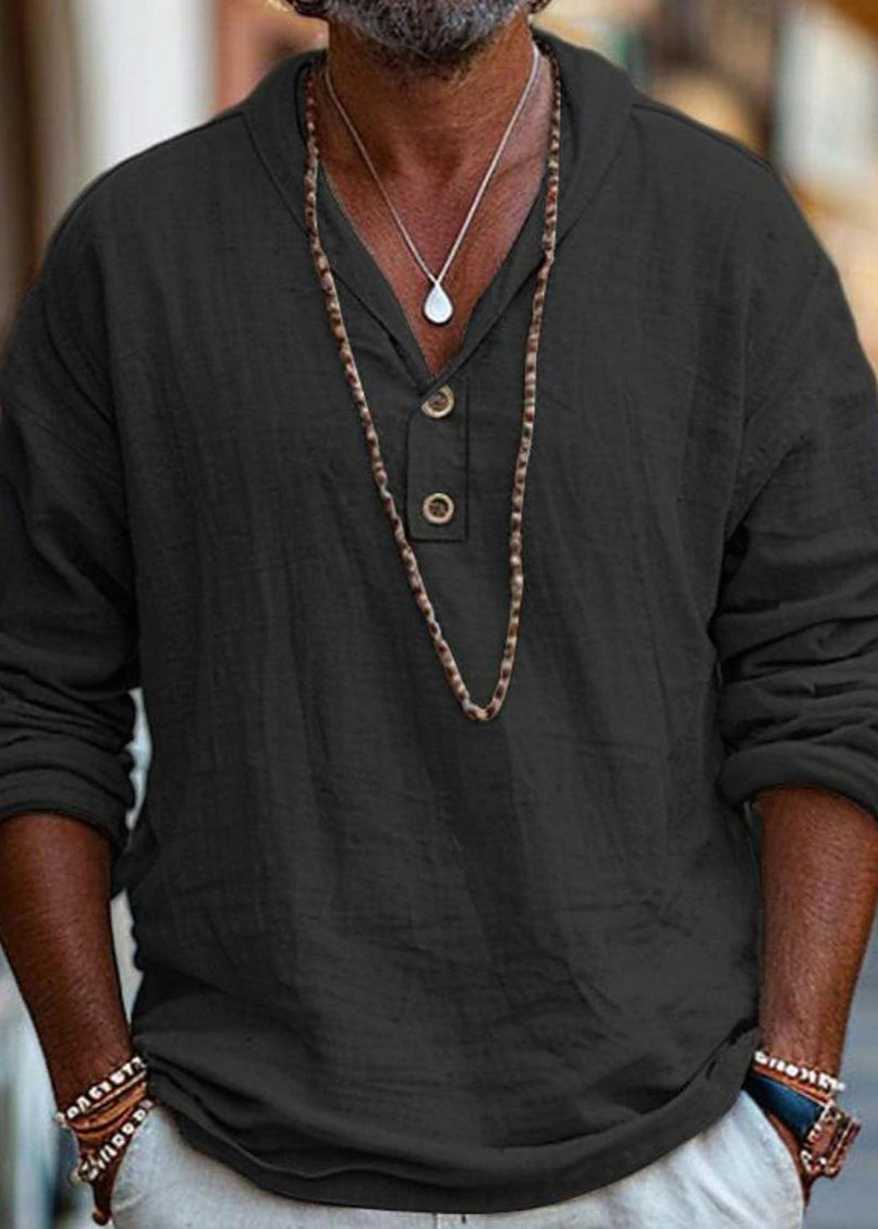 T Solid Cotton Men Simple Button Oversized Shirts Linen Fall