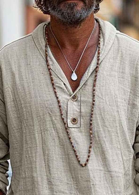 T Solid Cotton Men Simple Button Oversized Shirts Linen Fall