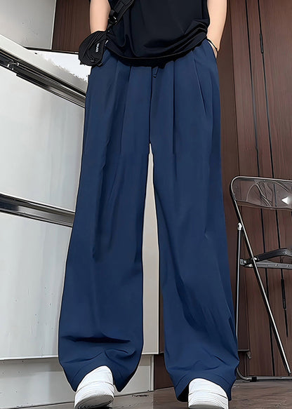 Waist Silk Men Pants Navy Elastic Solid Summer Simple Ice Pockets