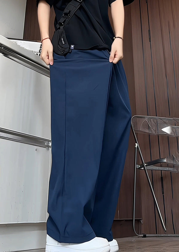 Waist Silk Men Pants Navy Elastic Solid Summer Simple Ice Pockets