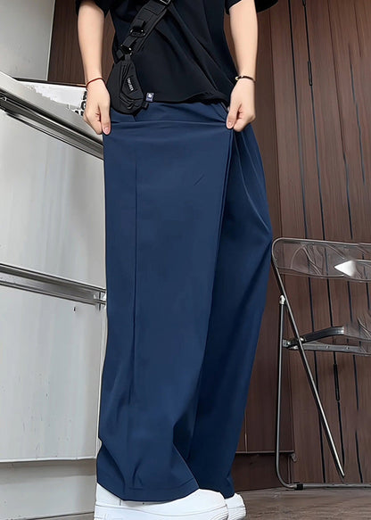 Waist Silk Men Pants Navy Elastic Solid Summer Simple Ice Pockets