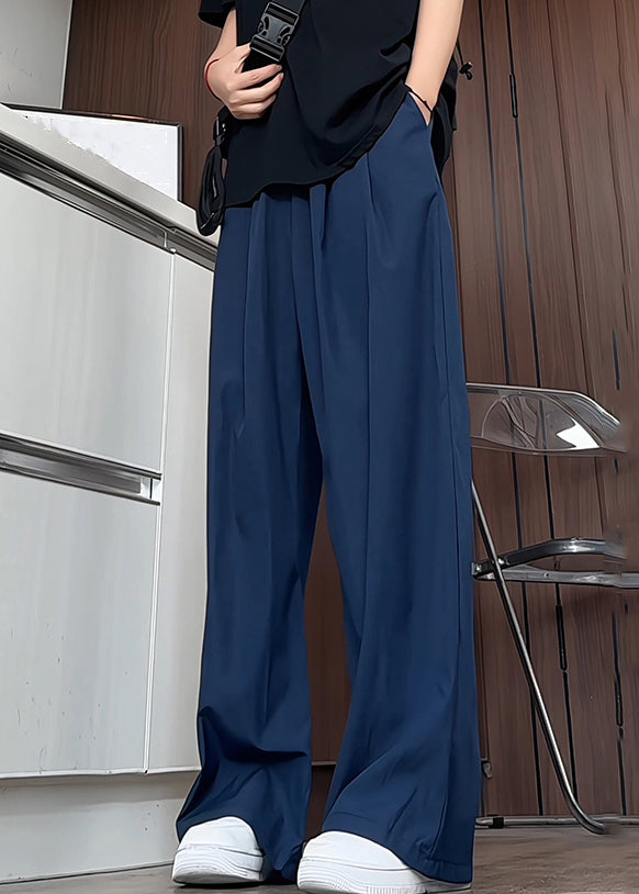 Waist Silk Men Pants Navy Elastic Solid Summer Simple Ice Pockets