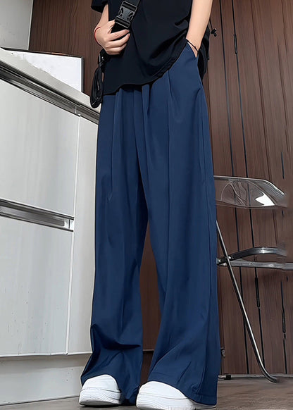 Waist Silk Men Pants Navy Elastic Solid Summer Simple Ice Pockets