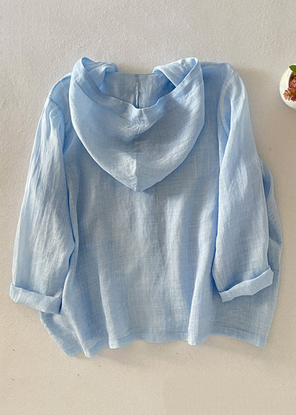 Fall Pockets Pink Simple Button Cotton Hooded Shirt