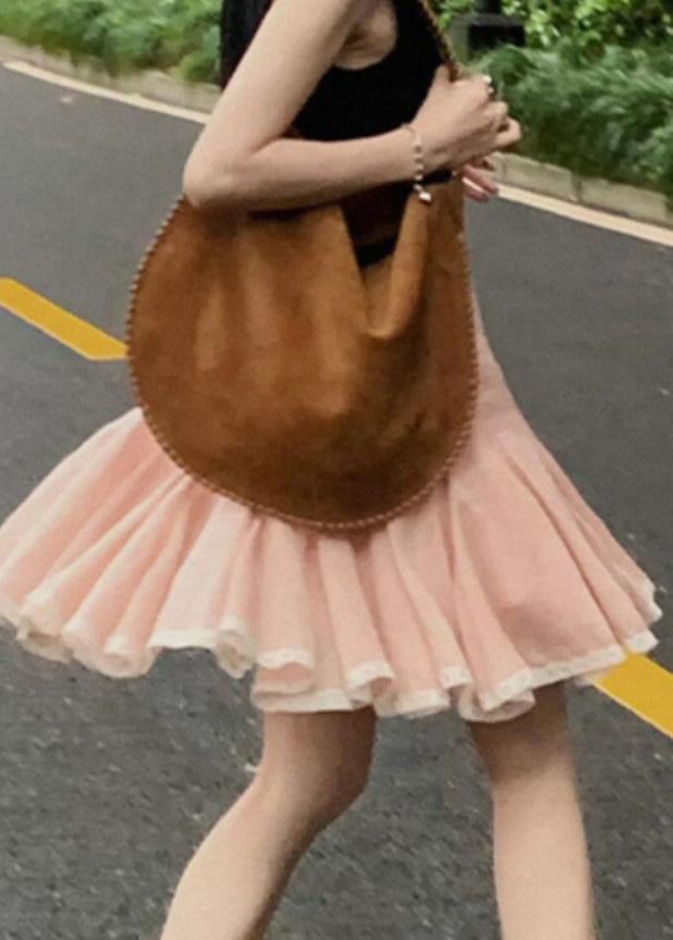 Summer Skirt Pink Lace Simple A Line Patchwork