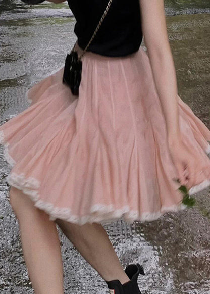 Summer Skirt Pink Lace Simple A Line Patchwork