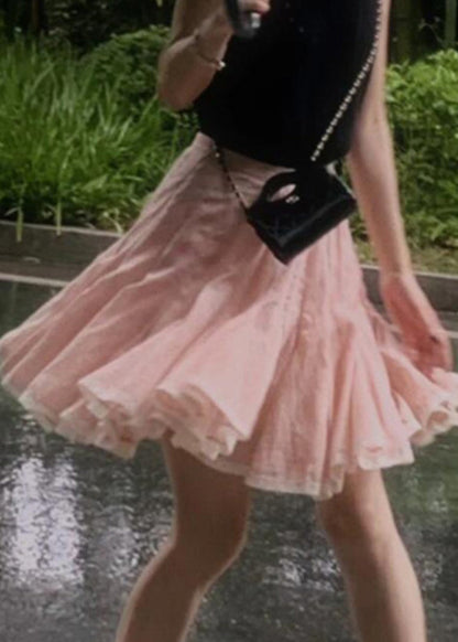 Summer Skirt Pink Lace Simple A Line Patchwork