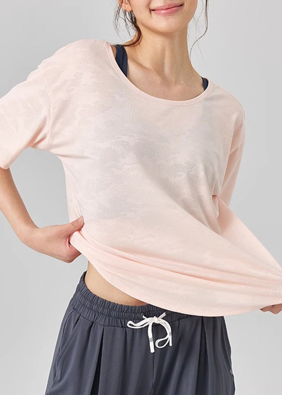 Simple Short Sleeve O-Neck Top Yoga Pink