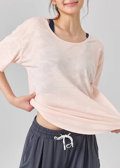 Simple Short Sleeve O-Neck Top Yoga Pink