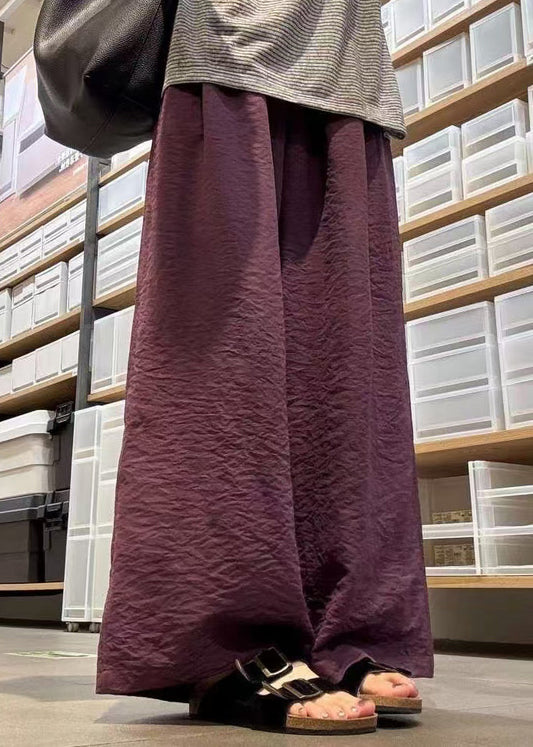 Elastic Leg Pants Wide Solid Waist Simple Fall Cotton Purple