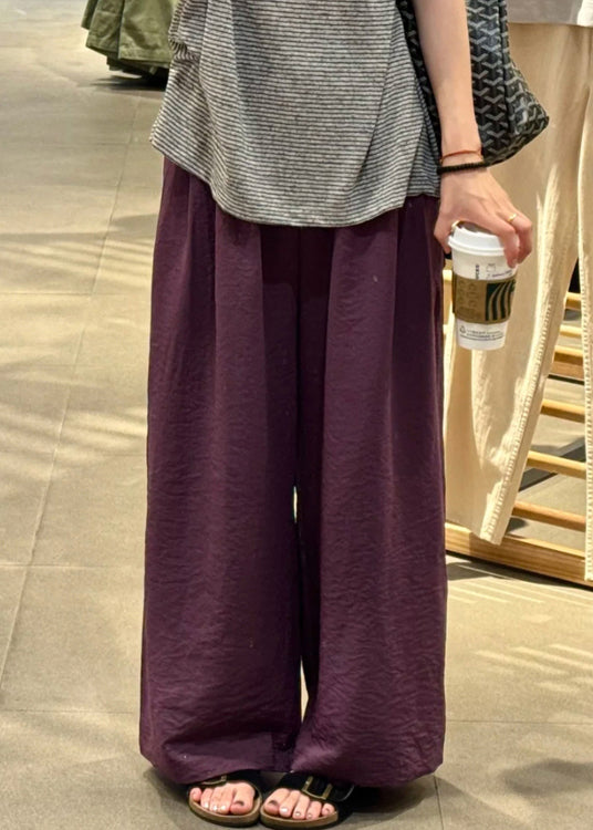 Elastic Leg Pants Wide Solid Waist Simple Fall Cotton Purple