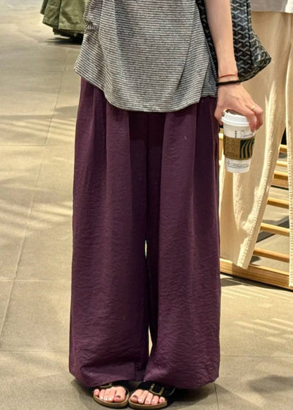 Elastic Leg Pants Wide Solid Waist Simple Fall Cotton Purple