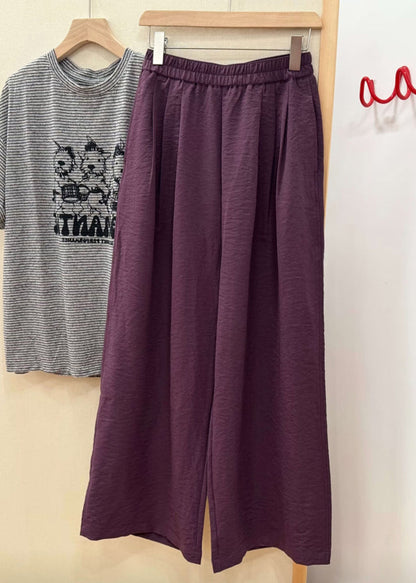 Elastic Leg Pants Wide Solid Waist Simple Fall Cotton Purple