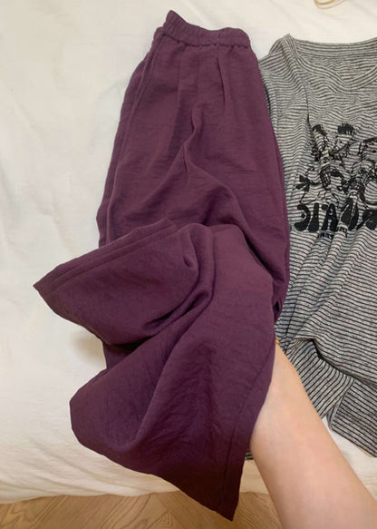 Elastic Leg Pants Wide Solid Waist Simple Fall Cotton Purple