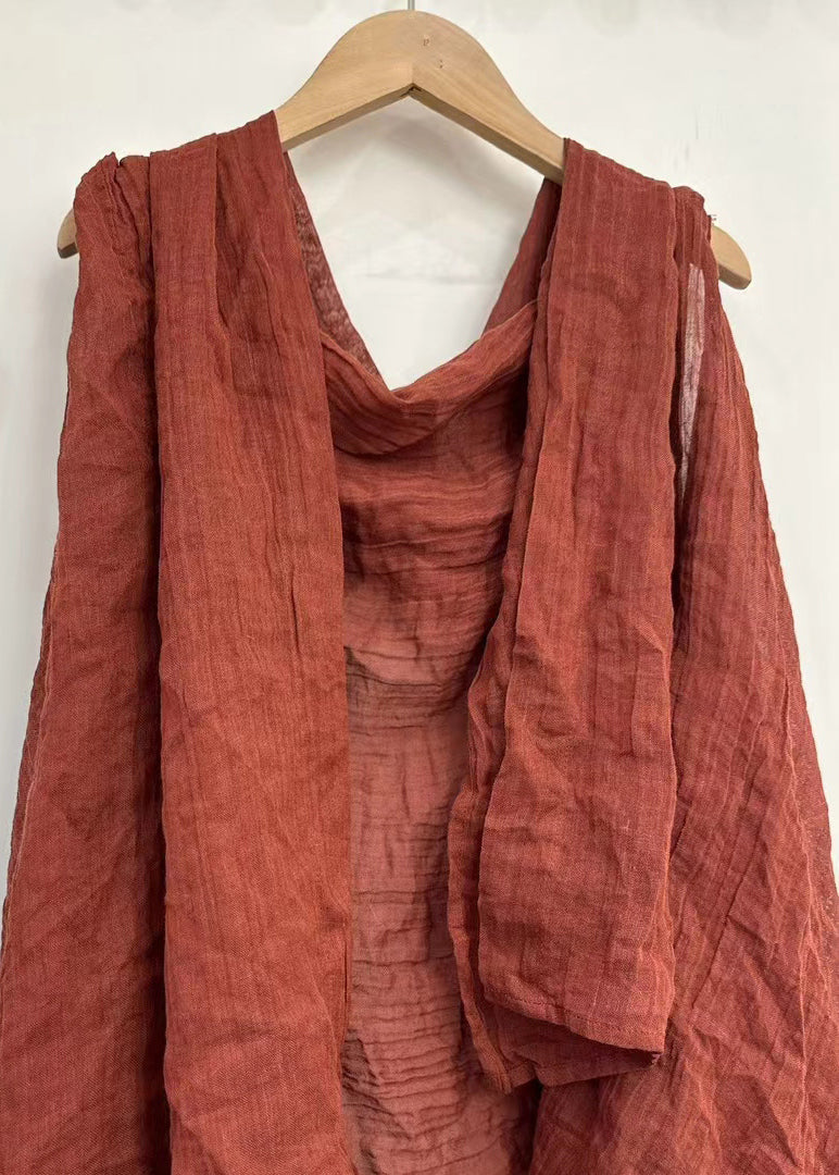 Simple Red Asymmetrical Solid Linen Cardigan Sleeveless MN074
