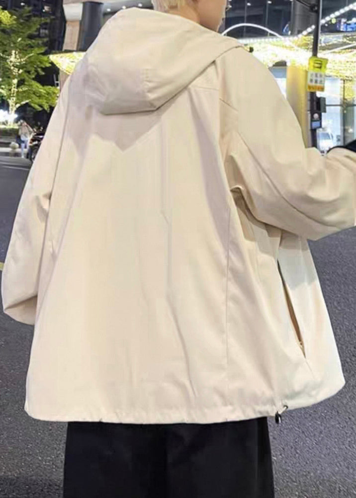 Coats Mens Simple Solid Red Zippered Hooded Cotton Spring