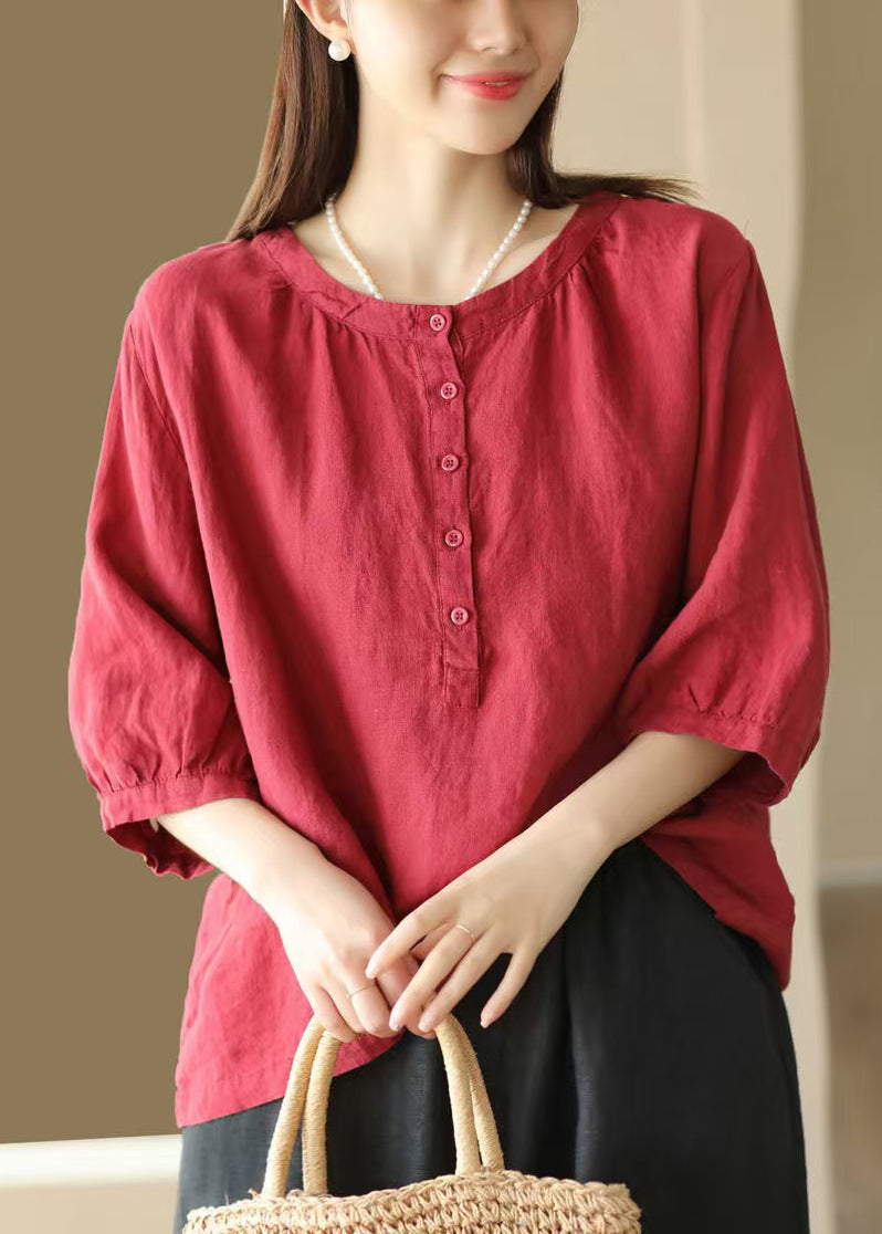 Bracelet Cotton Shirts Simple Neck Red Sleeve Button O