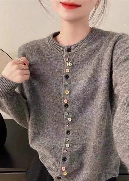 Simple Red O Neck Button Solid Woolen Coats Spring TF025