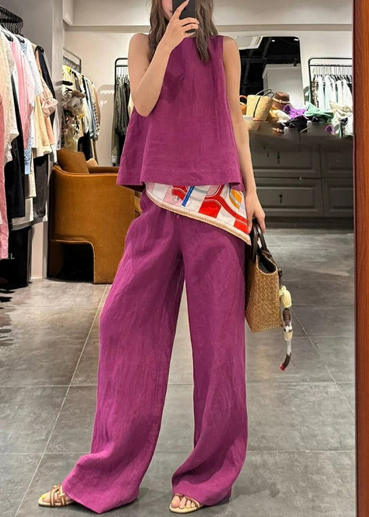 Neck Set Pieces Pants Two Linen Rose O And Simple Tank Solid