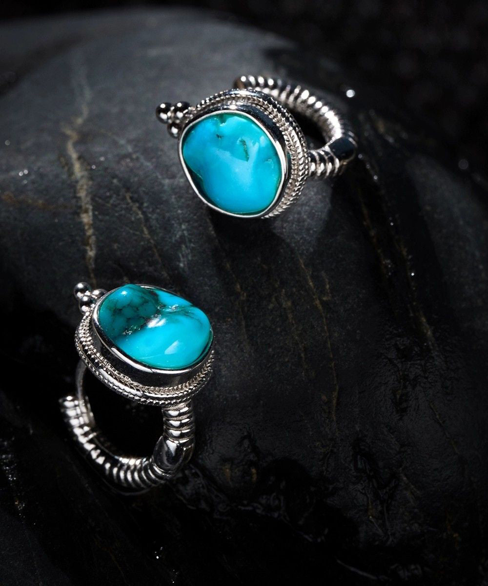 Stud Earrings Silk Turquoise Silver Simple Sterling