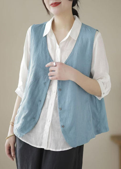 Neck Sleeveless Cotton Blue Sky Simple V Waistcoat Button