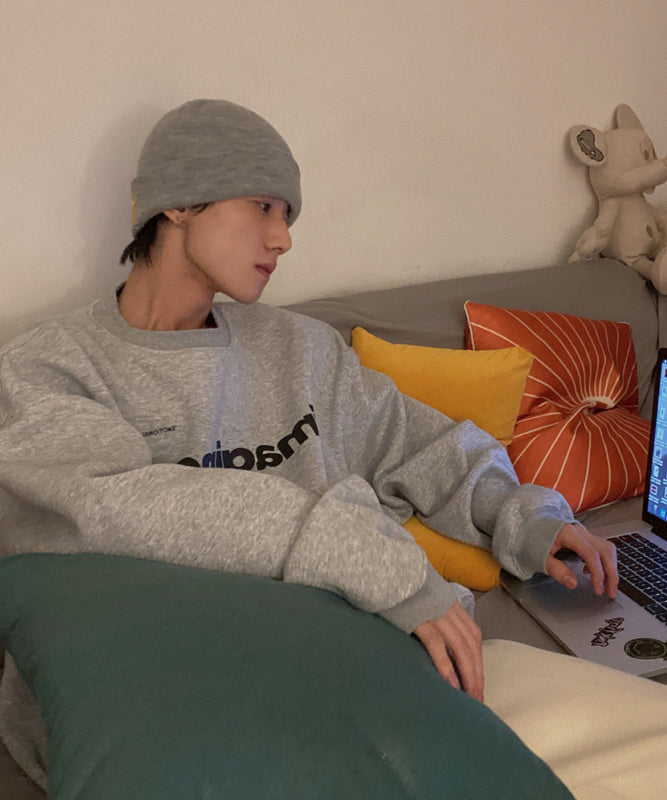 Simple Style Grey Cotton Knit Men Bonnie Hat TK031