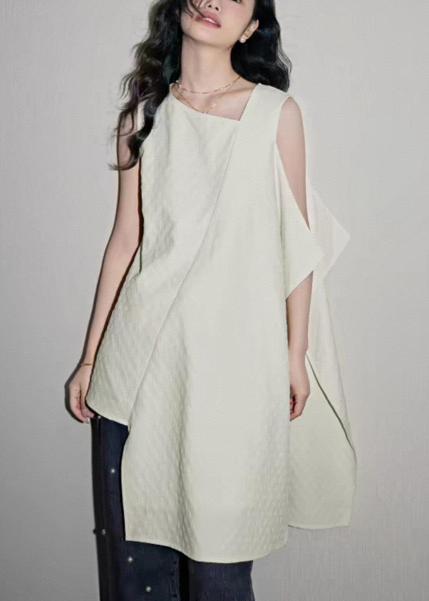 Shirts Patchwork White Simple Asymmetrical Summer