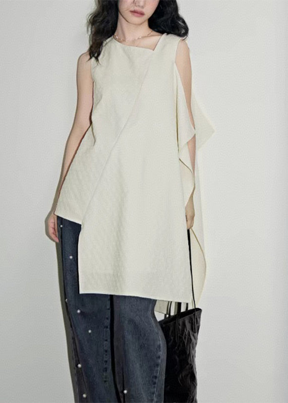 Shirts Patchwork White Simple Asymmetrical Summer