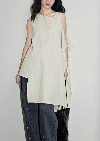 Shirts Patchwork White Simple Asymmetrical Summer