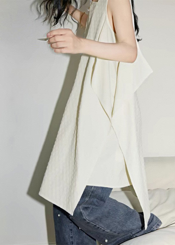 Shirts Patchwork White Simple Asymmetrical Summer