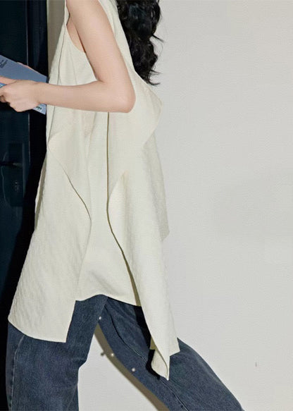 Shirts Patchwork White Simple Asymmetrical Summer