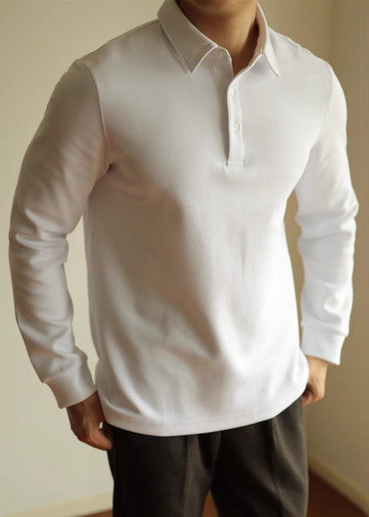 Spring Polo Cotton Shirts Button T TC026 Simple White Solid Men