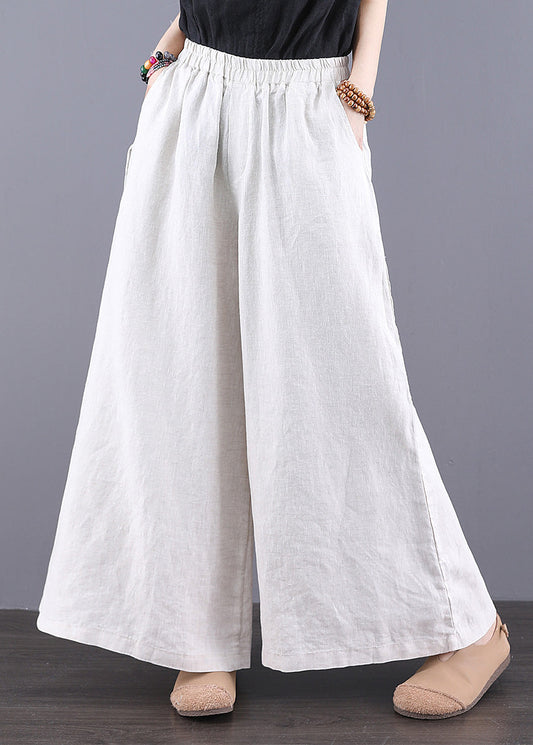 Summer Waist Simple Elastic Straight Trousers Linen Pants White